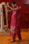 arpita sulakshana_Pink Chanderi Silk Hand Painted Bell Round Kurta Set _at_Aza_Fashions