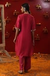 Shop_arpita sulakshana_Pink Chanderi Silk Embroidery Thread V Bird Placement Kurta And Flared Pant Set _at_Aza_Fashions