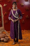 Shop_arpita sulakshana_Purple Chanderi Silk Embroidery Dori Square Neck Floral A-line Angarkha Set _Online_at_Aza_Fashions