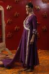 Buy_arpita sulakshana_Purple Chanderi Silk Embroidery Dori Square Neck Floral A-line Angarkha Set 