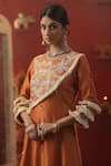 arpita sulakshana_Orange Chanderi Silk Embroidery Sequin Square Neck Yoke Kurta Set _Online_at_Aza_Fashions