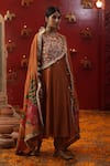 Buy_arpita sulakshana_Orange Chanderi Silk Embroidery Sequin Square Neck Yoke Kurta Set 