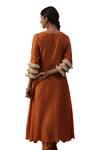 arpita sulakshana_Orange Chanderi Silk Embroidery Sequin Square Neck Yoke Kurta Set _Online