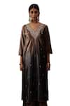 Buy_arpita sulakshana_Brown Velvet Embroidery Zardozi V Neck Ombre Kurta Set _Online_at_Aza_Fashions