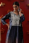 Buy_arpita sulakshana_Blue Velvet Embroidery Zardozi Notched Ombre Floral Kurta Set _Online_at_Aza_Fashions