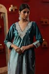 Buy_arpita sulakshana_Blue Velvet Embroidery Dori V Neck Neckline Kurta Set 