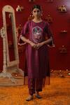 Buy_arpita sulakshana_Wine Chanderi Silk Hand Painted Bird Round Kurta And Pant Set _at_Aza_Fashions