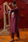 Buy_arpita sulakshana_Wine Chanderi Silk Hand Painted Bird Round Kurta And Pant Set _Online_at_Aza_Fashions