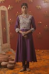 Buy_arpita sulakshana_Purple Chanderi Silk Embroidery Zardozi Notched Anarkali Set _Online_at_Aza_Fashions