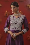 arpita sulakshana_Purple Chanderi Silk Embroidery Zardozi Notched Anarkali Set _at_Aza_Fashions