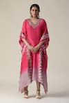 Buy_arpita sulakshana_Pink Georgette Handpainted Floral V-neck Flower Asymmetric Ombre Kaftan _at_Aza_Fashions