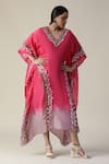 Buy_arpita sulakshana_Pink Georgette Handpainted Floral V-neck Flower Asymmetric Ombre Kaftan _Online_at_Aza_Fashions