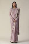 arpita sulakshana_Purple Georgette Woven Zari Boat Dot Pattern Pre-draped Saree With Blouse _Online_at_Aza_Fashions