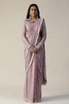 Buy_arpita sulakshana_Purple Georgette Woven Zari Boat Dot Pattern Pre-draped Saree With Blouse _Online_at_Aza_Fashions