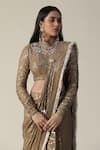 arpita sulakshana_Brown Georgette Woven Zari Band Collar Pre-draped Saree With Blouse _at_Aza_Fashions