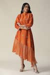 arpita sulakshana_Orange Raw Silk Embellished Sequin Mandarin Collar Asymmetric Tunic _Online_at_Aza_Fashions