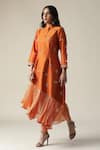 Buy_arpita sulakshana_Orange Raw Silk Embellished Sequin Mandarin Collar Asymmetric Tunic _Online_at_Aza_Fashions