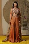 Buy_arpita sulakshana_Orange Georgette Hand Embroidered Dori Blouse Blunt V Palazzo Set With Cape _at_Aza_Fashions