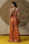 Shop_arpita sulakshana_Orange Georgette Hand Embroidered Dori Blouse Blunt V Palazzo Set With Cape _at_Aza_Fashions