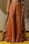 arpita sulakshana_Orange Georgette Hand Embroidered Dori Blouse Blunt V Palazzo Set With Cape _Online_at_Aza_Fashions