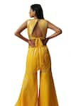 arpita sulakshana_Yellow Georgette Hand Embroidered Dori Blouse Blunt V Palazzo Cape Set _Online_at_Aza_Fashions