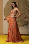 Shop_arpita sulakshana_Orange Lehenga And Blouse Georgette Embroidered Sequins Asymmetric Textured Set _Online_at_Aza_Fashions