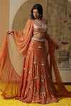 Buy_arpita sulakshana_Orange Lehenga And Blouse Georgette Embroidered Sequins Asymmetric Textured Set 