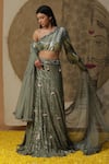 Buy_arpita sulakshana_Green Lehenga And Blouse Georgette Embroidered Sequins Asymmetric Textured Set _at_Aza_Fashions