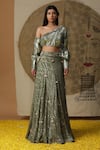 Buy_arpita sulakshana_Green Lehenga And Blouse Georgette Embroidered Sequins Asymmetric Textured Set _Online_at_Aza_Fashions