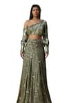 arpita sulakshana_Green Lehenga And Blouse Georgette Embroidered Sequins Asymmetric Textured Set _at_Aza_Fashions