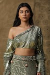 arpita sulakshana_Green Lehenga And Blouse Georgette Embroidered Sequins Asymmetric Textured Set _Online