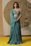 Buy_arpita sulakshana_Blue Lehenga And Blouse Cotton Embroidered Sequins Asymmetric Set _at_Aza_Fashions