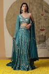 arpita sulakshana_Blue Lehenga And Blouse Cotton Embroidered Sequins Asymmetric Set _Online_at_Aza_Fashions