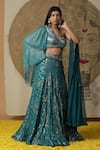 Shop_arpita sulakshana_Blue Lehenga And Blouse Cotton Embroidered Sequins Asymmetric Set _Online_at_Aza_Fashions