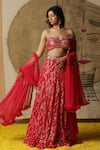 Buy_arpita sulakshana_Red Lehenga And Blouse Georgette Embroidered Sequins Asymmetric Pleated Set _at_Aza_Fashions