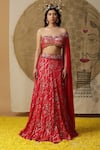 arpita sulakshana_Red Lehenga And Blouse Georgette Embroidered Sequins Asymmetric Pleated Set _Online_at_Aza_Fashions