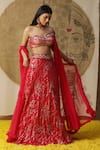 Shop_arpita sulakshana_Red Lehenga And Blouse Georgette Embroidered Sequins Asymmetric Pleated Set _Online_at_Aza_Fashions