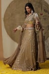 Buy_arpita sulakshana_Brown Lehenga And Blouse Cotton Embroidered Sequins Asymmetric Textured Set _at_Aza_Fashions