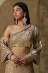 Buy_arpita sulakshana_Brown Lehenga And Blouse Cotton Embroidered Sequins Asymmetric Textured Set 