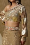 Shop_arpita sulakshana_Brown Lehenga And Blouse Cotton Embroidered Sequins Asymmetric Textured Set 