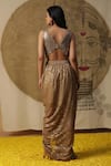 Shop_arpita sulakshana_Brown Georgette Hand Embroidered Sequins Blouse V-neck Textured Dhoti Pant Set _at_Aza_Fashions