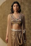 arpita sulakshana_Brown Georgette Hand Embroidered Sequins Blouse V-neck Textured Dhoti Pant Set _at_Aza_Fashions