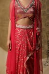 Shop_arpita sulakshana_Red Georgette Hand Embroidered Sequins Blouse V-neck Dhoti Pant Set _Online_at_Aza_Fashions