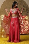 Buy_arpita sulakshana_Red Georgette Hand Embroidered Dori V-neck Textured Palazzo Set With Cape _at_Aza_Fashions