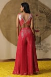 Shop_arpita sulakshana_Red Georgette Hand Embroidered Dori V-neck Textured Palazzo Set With Cape _at_Aza_Fashions