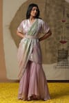 Buy_arpita sulakshana_Pink Georgette Embroidered Coins V-neck Textured Short Kurta Sharara Set _at_Aza_Fashions