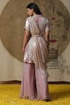 Shop_arpita sulakshana_Pink Georgette Embroidered Coins V-neck Textured Short Kurta Sharara Set _at_Aza_Fashions