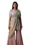 Buy_arpita sulakshana_Pink Georgette Embroidered Coins V-neck Textured Short Kurta Sharara Set 