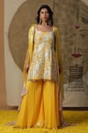 Buy_arpita sulakshana_Yellow Lining Crepe Embroidered Coins Kurta Sweetheart Palazzo Set _at_Aza_Fashions