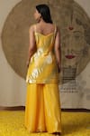 Shop_arpita sulakshana_Yellow Lining Crepe Embroidered Coins Kurta Sweetheart Palazzo Set _at_Aza_Fashions